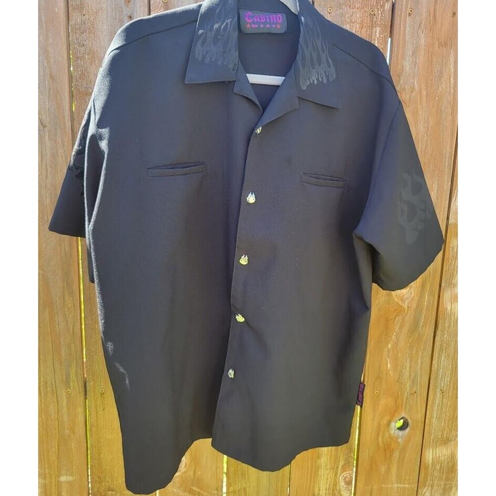 Casino Wear Black On Black Flames With Flame Buttons Size L